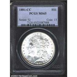 1881-CC S$1 MS65 PCGS. Mild luster breaks with sharply defined features and a misting of golden colo
