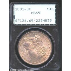 1881-CC S$1 MS65 PCGS. Lustrous, pale gray surfaces with a somewhat subdued appearance. There are so