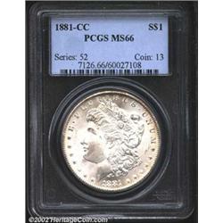 1881-CC S$1 MS66 PCGS. A well struck, beautifully preserved, and flashy Gem that has hints of tan co