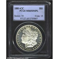 1881-CC S$1 MS65 Deep Mirror Prooflike PCGS. A sharply struck and lightly toned Gem that has pleasin