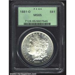 1881-O S$1 MS65 PCGS. Well struck and carefully preserved with a bold strike. The flashy fields are.