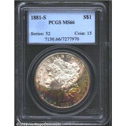 1881-S S$1 MS66 PCGS. Sharply struck with a partially toned reverse, a pure white obverse, and only.