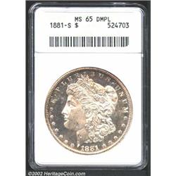 1881-S S$1 MS65 Deep Mirror Prooflike ANACS. The margins have champagne-gold patina. The second 8 in