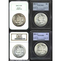 1882-CC S$1 MS63 NGC, attractive speckled golden-brown patina, flashy and attractive; 1883-CC MS63 N