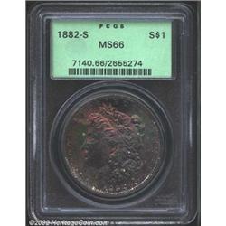 1882-S S$1 MS66 PCGS. The obverse has wonderfully deep waves of sea-green and violet patina. Lustrou