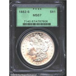 1882-S S$1 MS67 PCGS. A well struck and highly lustrous Superb Gem that has remarkably undisturbed s