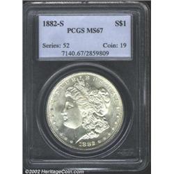 1882-S S$1 MS67 PCGS. A well struck Gem with clean virtually distraction free fields. The surfaces s