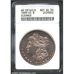 1889-CC S$1--Cleaned--ANACS. AU Details, Net AU50. The fabled 1889-CC is the rarest Morgan Dollar fr