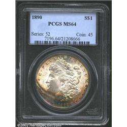 1890 S$1 MS64 PCGS. The borders have lovely bands of sea-green, rose-violet, and gold patina. A lust