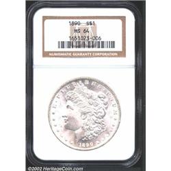 1890 S$1 MS64 NGC. White and frosty with minimally abraded surfaces and some claims to a higher grad