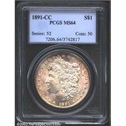 1891-CC S$1 MS64 PCGS. VAM-3. Top 100 Variety. The so-called "Spitting Eagle." A lustrous and nicely