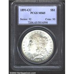 1891-CC S$1 MS65 PCGS. Another example of the popular "Spitting Eagle" variety, this one is a solid.
