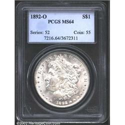 1892-O S$1 MS64 PCGS. A lustrous near-Gem that has a few wisps of tan patina. Typically struck in th