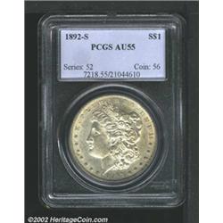 1892-S S$1 AU55 PCGS. A well defined, golden toned example with essentially full luster. An exceptio