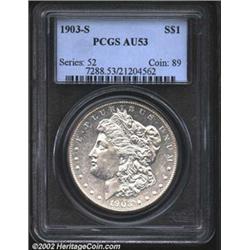 1903-S S$1 AU53 PCGS. A scarce, late date Morgan from the California branch mint, this lightly worn.