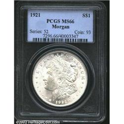 1921 S$1 MS66 PCGS. Superbly defined for the issue with pure-white, glistening mint frost. Only a fe