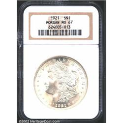 1921 S$1 MS67 NGC. Although the final-year 1921 (44.6 million pieces) is the most common Morgan Doll