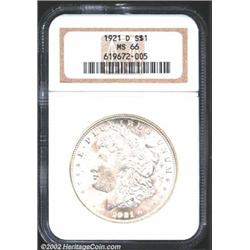 1921-D S$1 MS66 NGC. A lustrous and brilliant Gem. Gorgeously preserved and essentially as struck. T
