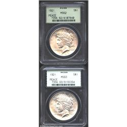 1921 S$1 MS62 PCGS, good luster, surprisingly free from abrasion, the strike is typically soft in th