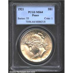1921 S$1 MS64 PCGS. Dusky copper-gold patina. Sharply struck for this high relief issue, with pleasi