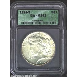 1924-S S$1 MS63 ICG. A lustrous and relatively unabraded representative with faint olive patina and.