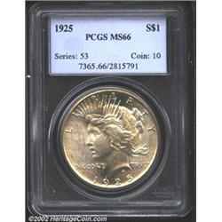 1925 S$1 MS66 PCGS. Fully struck and highly lustrous with light golden toning over both sides. A spl