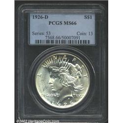 1926-D S$1 MS66 PCGS. The upper obverse has a blush of golden-brown patina. A well struck and lustro