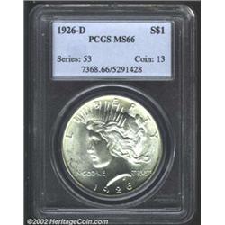 1926-D S$1 MS66 PCGS. Typically sharp for a '26-D Peace Dollar, this ice-white Gem is premium qualit