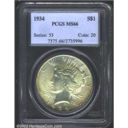 1934 S$1 MS66 PCGS. Fully struck with bright, satiny mint luster over each side. The surfaces show l