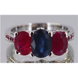 Blue Sapphire Ruby Diamond Ring