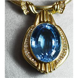 ANTIQUE/ESTATE Blue Topaz Slider Pendant on Omega Chain