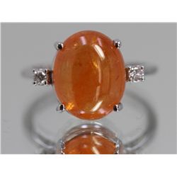 Natural Cabochon Mandarin Garnet w/ Diamond Ring