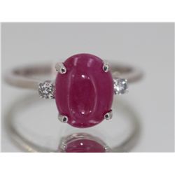 Natural Cabochon Ruby W/ Diamond Ring