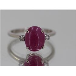 Natural Cabochon Ruby W/ Diamond Ring