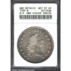 1795 S$1 Flowing Hair, Two Leaves--Obverse Fields Tooled--ANACS. Unc Details, Net XF45. B-3, BB-11,.