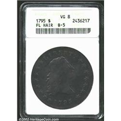 1795 S$1 Flowing Hair, Three Leaves VG8 ANACS. B-5, BB-27, R.1. Evenly worn over the design elements