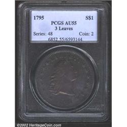 1795 S$1 Flowing Hair, Three Leaves AU55 PCGS. B-5, BB-27, R.1. This variety is immediately identifi