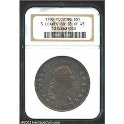 1795 S$1 Flowing Hair, Three Leaves XF45 NGC. B-7, BB-18, R.3. Die State I. This is the only reverse