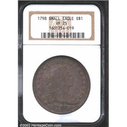 1798 S$1 Small Eagle, 15 Stars VF25 NGC. B-2, BB-81. The rarer of the two 1798 Small Eagle die marri
