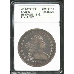 1798 S$1 Small Eagle, 15 Stars--Rim Filed--ANACS. VF Details, Net Fine15. B-2, BB-81, R.3. Light gra