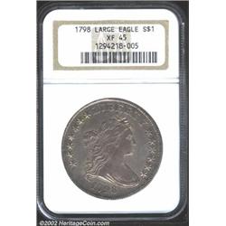 1798 S$1 Large Eagle XF45 NGC. B-3, BB-94, R.5. This coin should see strong demand from die variety.