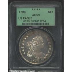 1798 S$1 Large Eagle AU53 PCGS. B-9, BB-121, R.5. The 1798 B-9, BB-121 Dollar is another rare and un