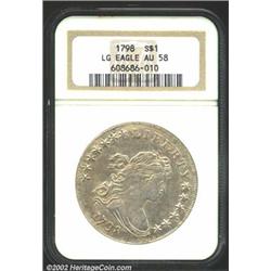 1798 S$1 Large Eagle AU58 NGC. B-13, BB-108, R.3. This is an high grade example of the "10 Arrows" t