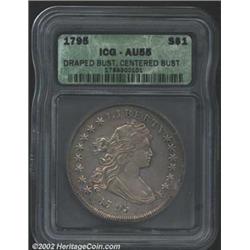 1795 S$1 Draped Bust AU55 ICG. B-15, BB-52, R.2. The Draped Bust was well centered on this obverse d