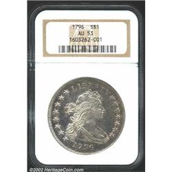 1796 S$1 Small Date, Large Letters AU53 NGC. B-4, BB-61, R.3. This variety and the 1796 B-6, BB- 64.