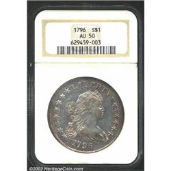 1796 S$1 Large Date, Small Letters AU50 NGC. B-5, BB-65, R.4. Die State II. This die variety can be.