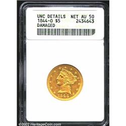 1844-O $5--Damaged--ANACS. Unc Details, Net AU50. Well struck except for star 10 and the arrow feath