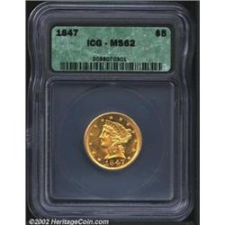 1847 $5 MS62 ICG. Produced in generous numbers for the era, the 1847 is the most common Half Eagle f