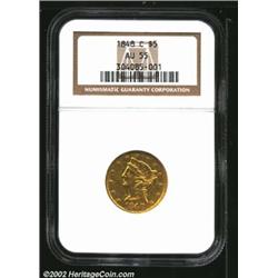 1848-C $5 AU55 NGC. Of the 64,472 pieces produced of this issue, only 145-155 are believed known tod
