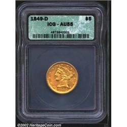 1849-D $5 AU55 ICG. The 1848-D and 1849-D are two of the more underappreciated rarities among D-mint